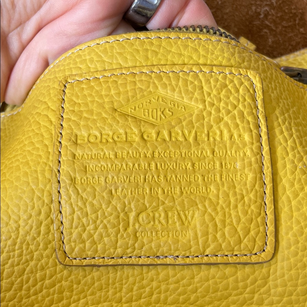 J Crew Borge Garveri Yellow Pebbled Leather Tote Bag - Picture 8 of 12